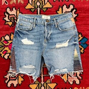 We The Free Blue Distressed Jean Shorts